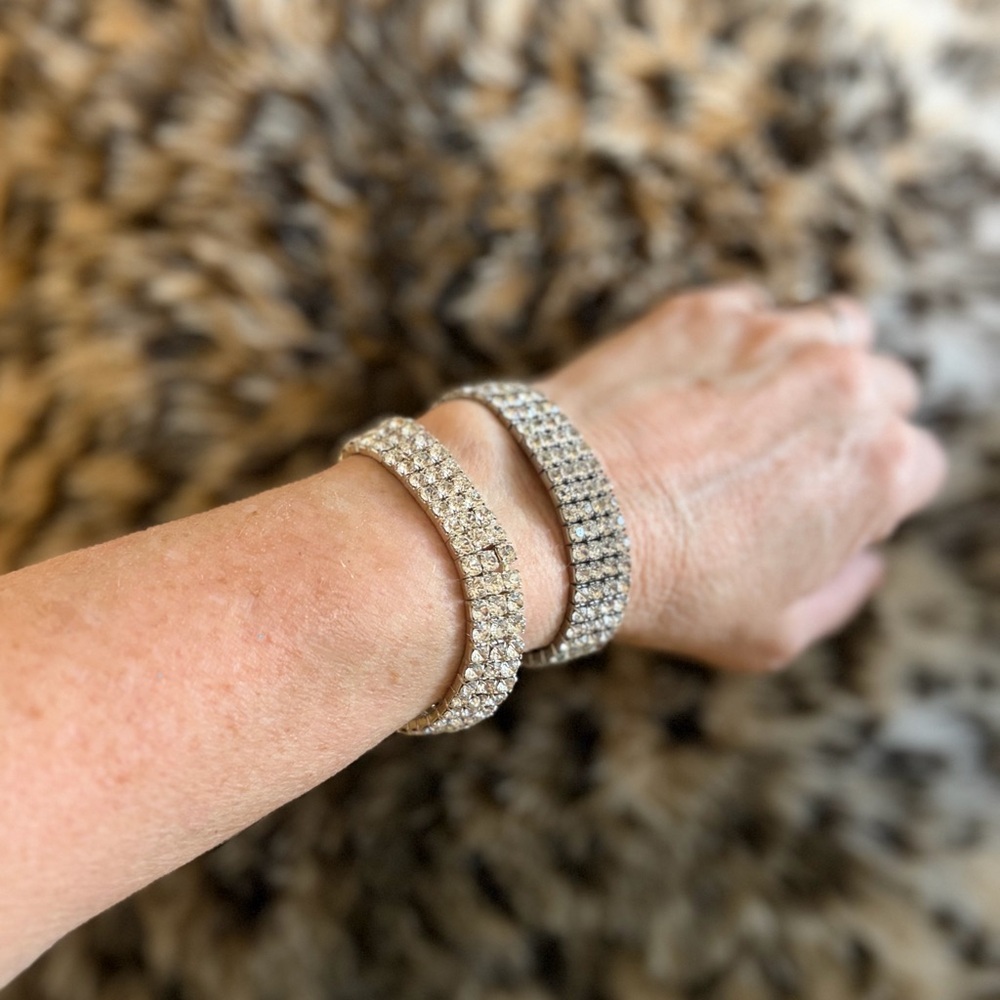 Crystal Pave Stretch Bracelet - Silver Rhinestone Bracelets(2)